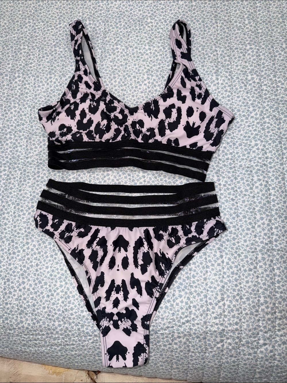 SHEIN Black & Lavender Cheetah Print Bikini Set